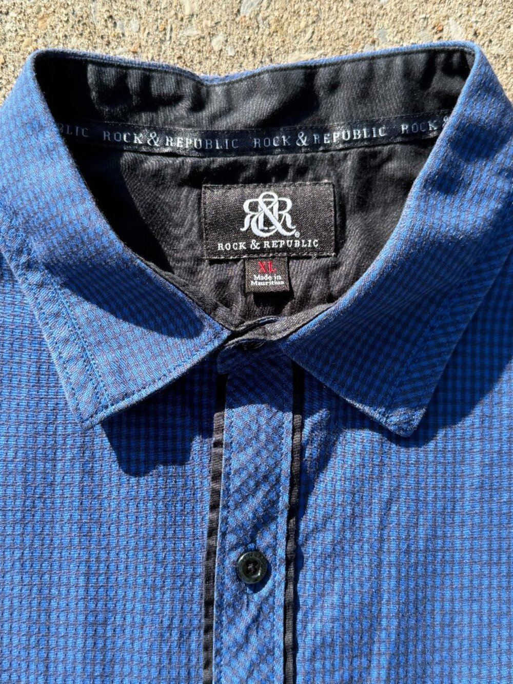Rock & Republic Mens XL Blue Black Shirt Y2K Western Indie Sleaze Button Up 4228